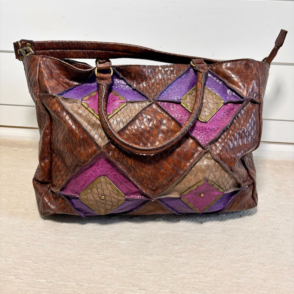 Jessica Simpson Vintage‎  Leather Brown & Purple Bag, Shoulder Bag - Picture 2 of 16